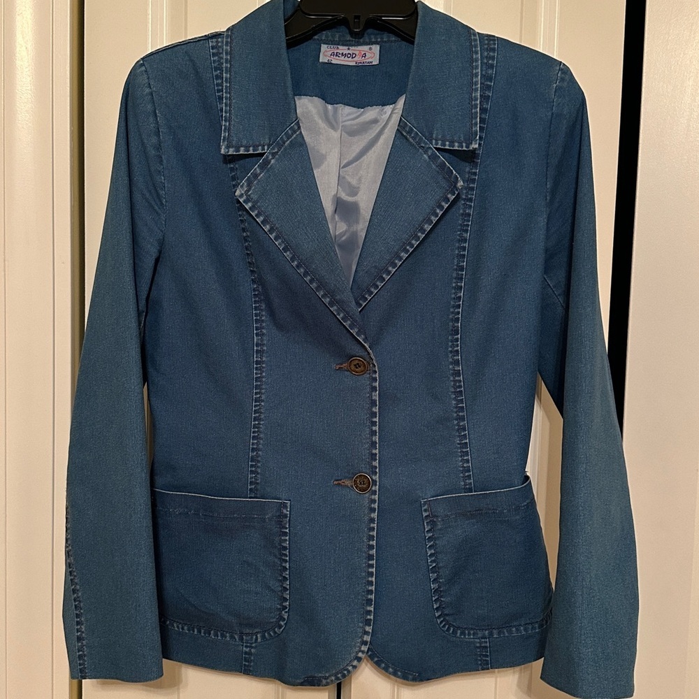 Classic Medium Wash Denim Blazer | Women's Tailored Jean Jacket - Picture 2 of 7